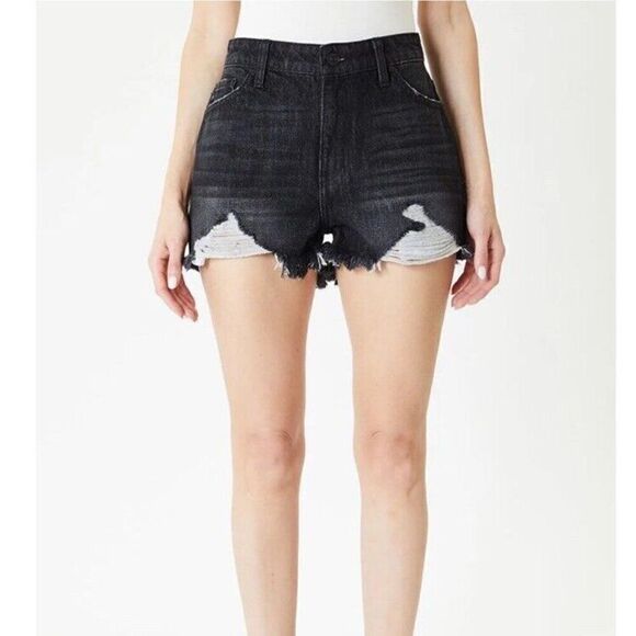KanCan Wayne Denim Shorts High Rise Black Distressed Cut Off Jeans 26 - Picture 1 of 9